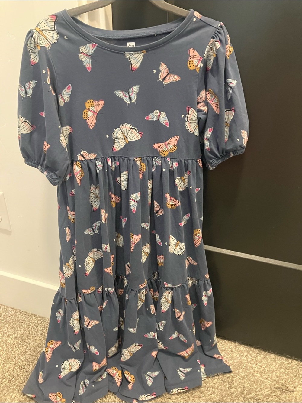 Tea Collection Navy Butterfly Tiered Dress with Pink & Yellow Accents